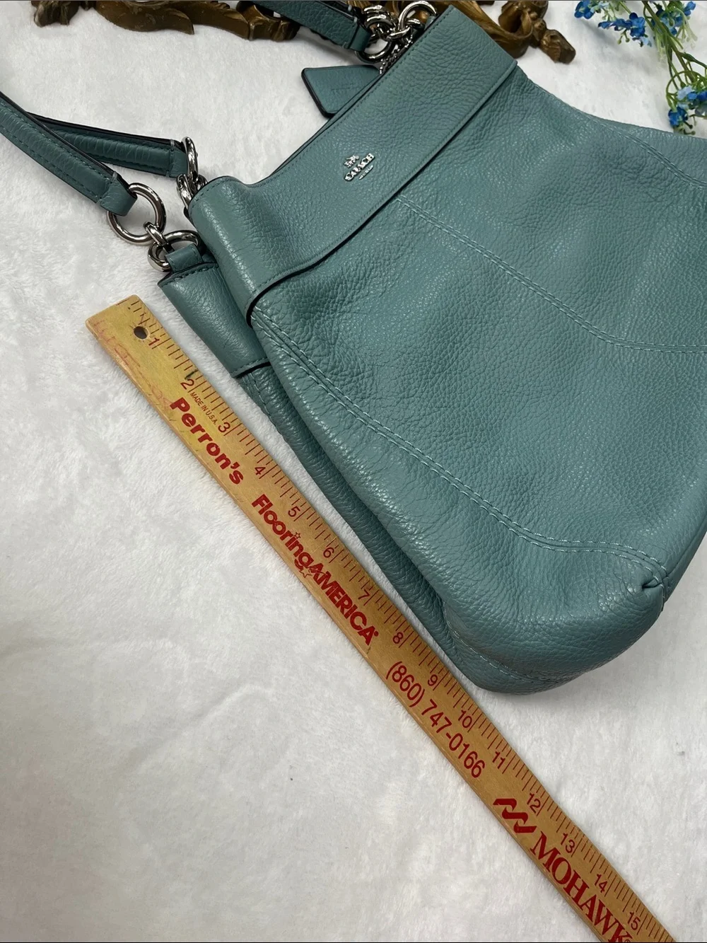 Coach Blue Pebbled Leather Shoulder Bag with Silver Hardware
